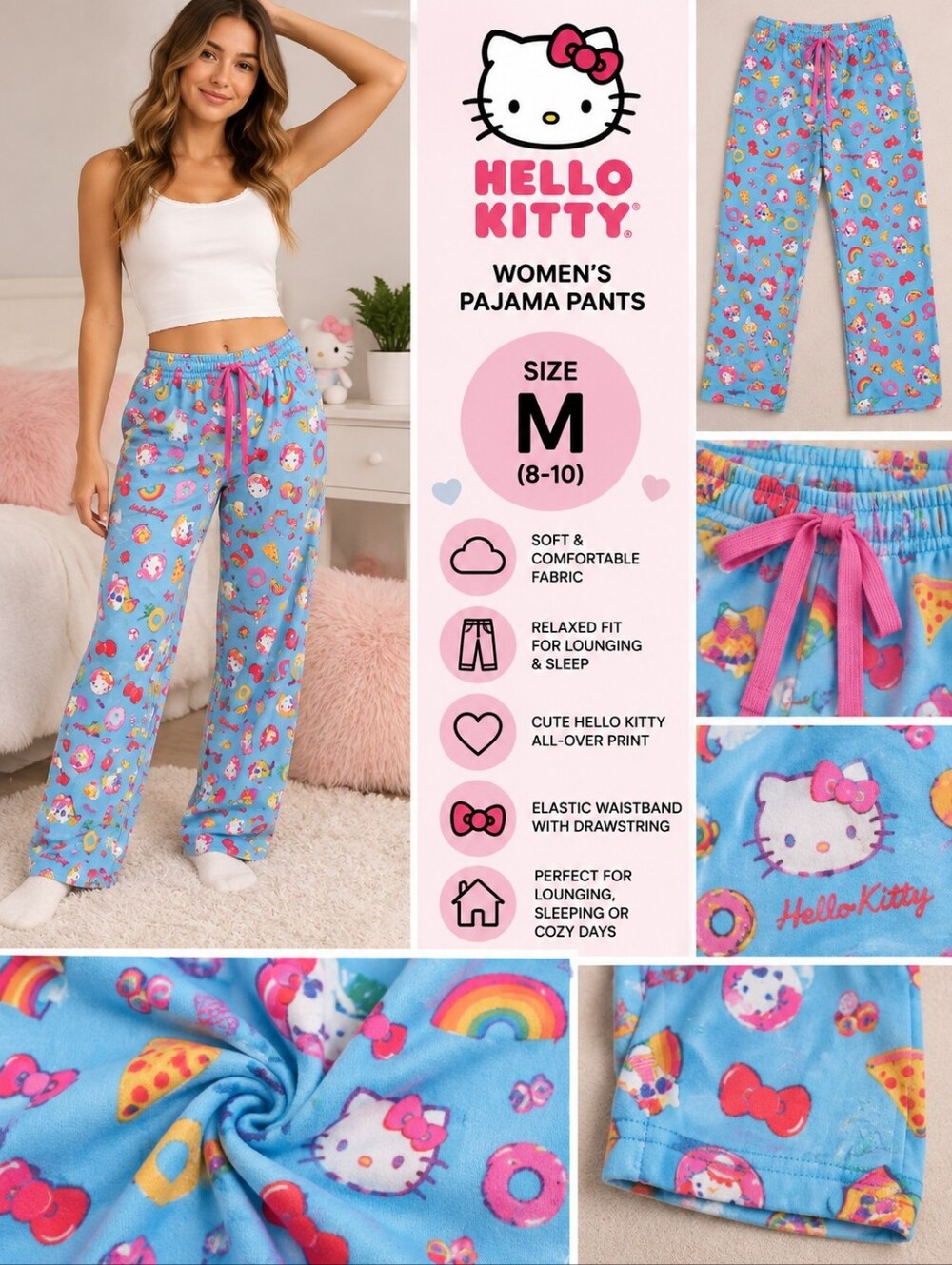 Hello kitty Women's medium blue pajama bottoms #37